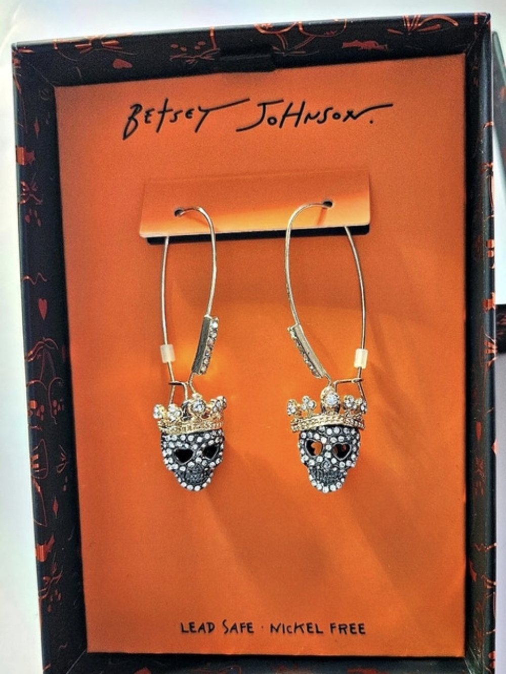Betsey Johnson Pave Skull Crown Drop Earrings Skull Crown Drop Earrings Silver &